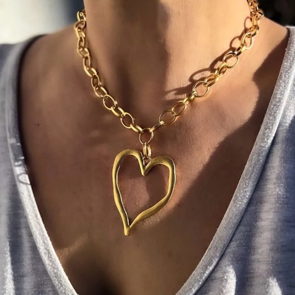 Anthropologie Jewelry - Gold Large Open Heart Pendant Necklace